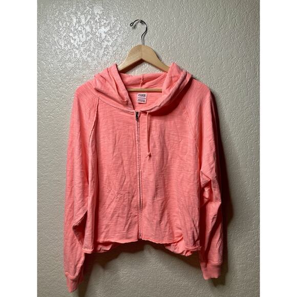 Victoria's Secret Tops - PINK Victoria Secret Hoodie Plus Size XXL Coral Pink Crop Full Zip